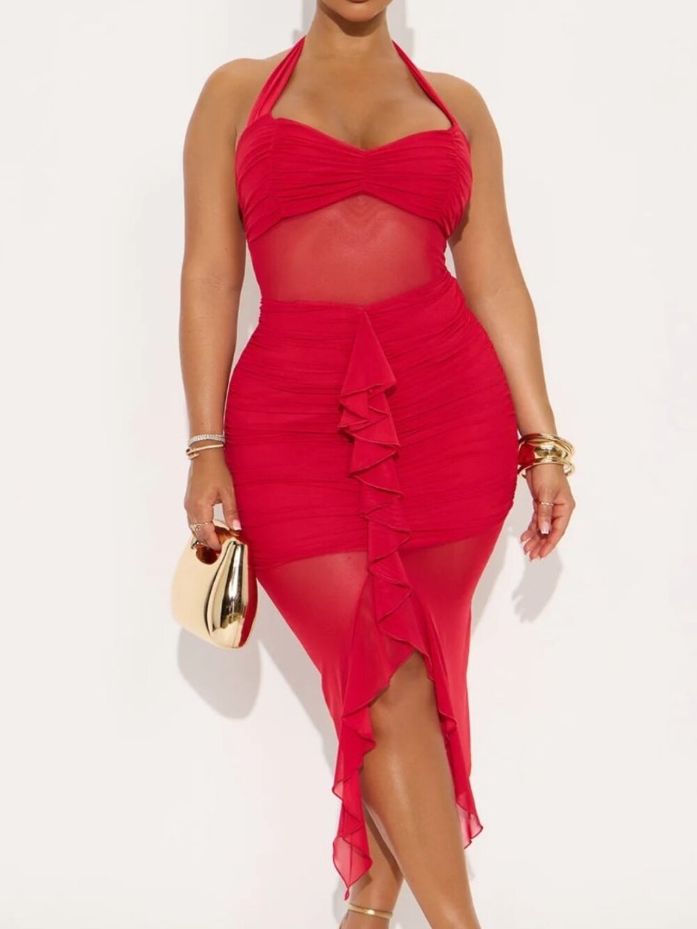 Judy mesh halter midi dress